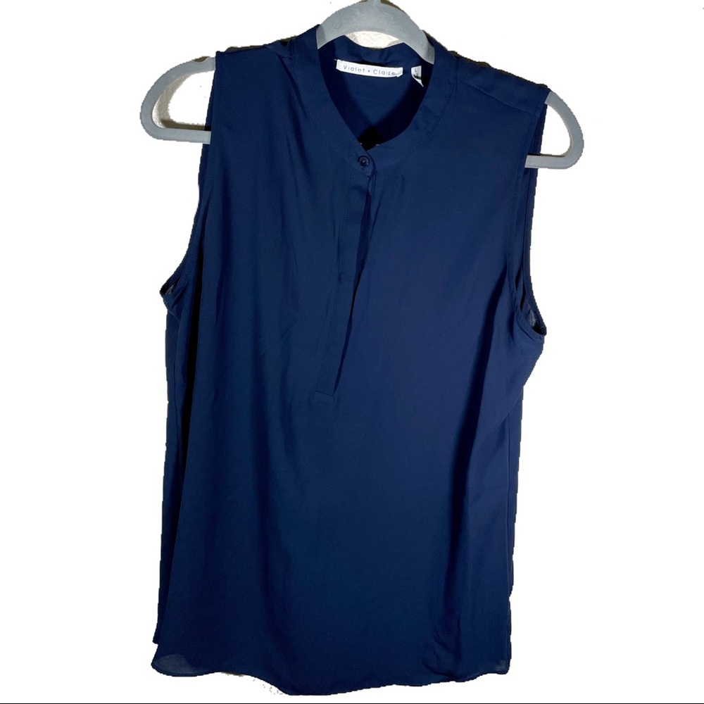 Violet + Claire Navy blue sleeveless Sheer Blouse